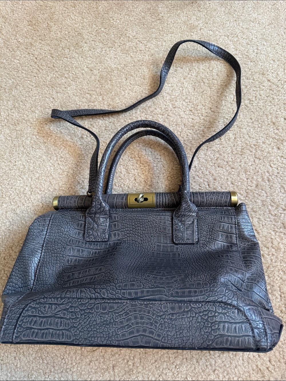 ⭐️ Structured Gray Faux Croc-Embossed Satchel Bag